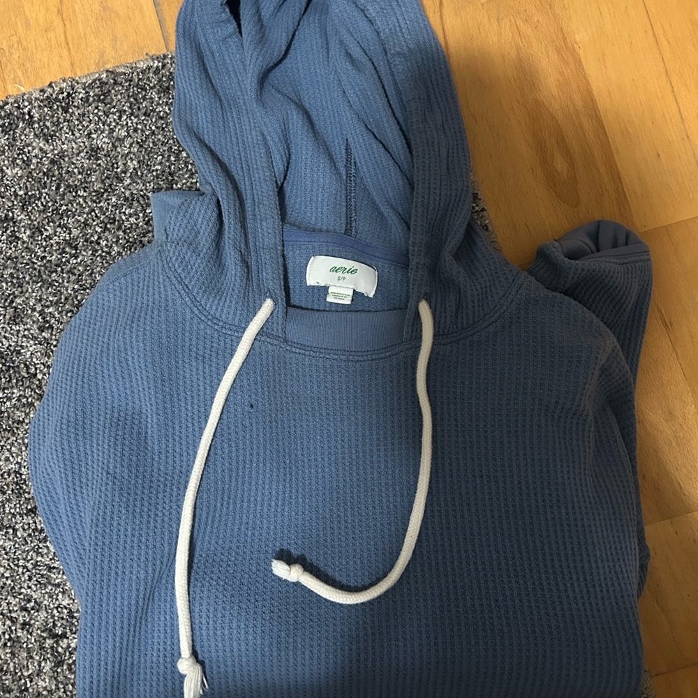 Aerie Waffle Blue Hooded Sweatshirt